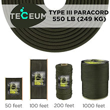 Load image into Gallery viewer, TECEUM Paracord Type III 550 Army Green – 100 ft – 4mm – Tactical Rope MIL-SPEC
