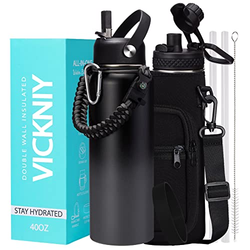40 oz Water Bottles Insulated - Wide Mouth Stainless Steel Water Bottle with Straw