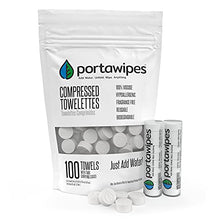 Load image into Gallery viewer, Portawipes Coin Tissues | 100 Pack with 2 Carrying Cases | Toilet Paper Tablets | Compressed Towels | Expandable Wipes | Soft &amp; Odor Free
