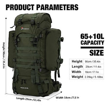 Load image into Gallery viewer, Military Style 65+10L Internal Frame Backpack with Rain Cover
