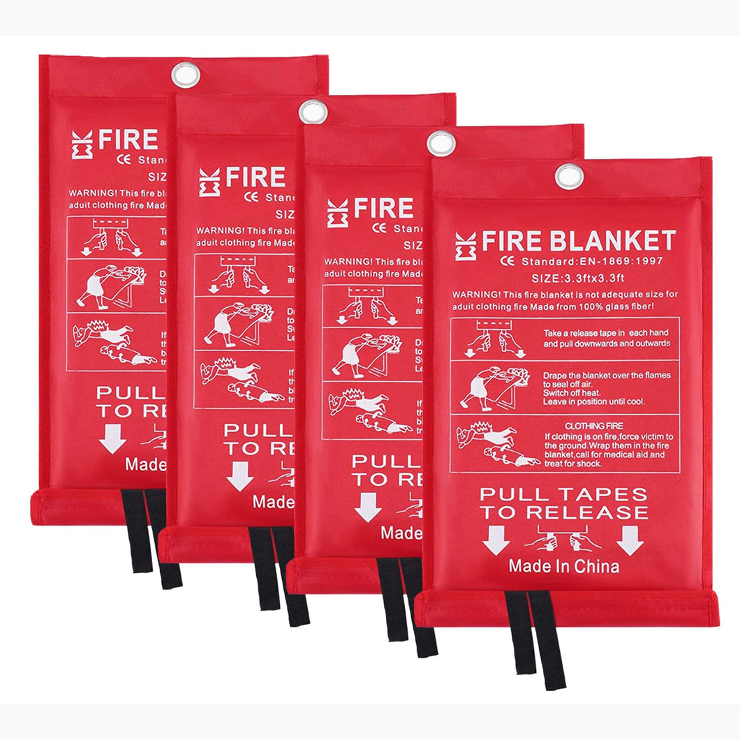 Emergency Fire Blanket for Home - 3.3ft x 3.3ft 4-Pack Fire Suppression Flame Retardant Survival Safety Cover