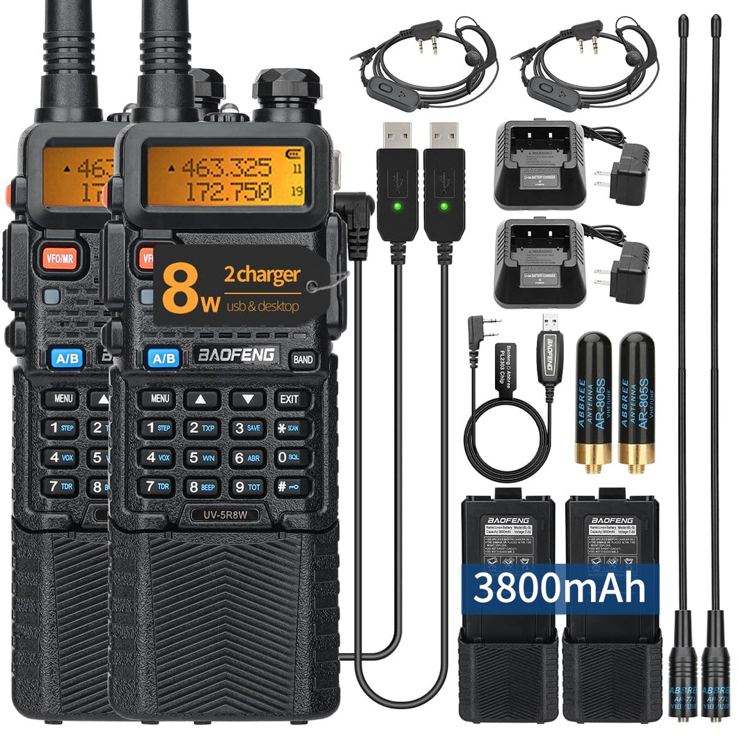 2 Pack BAOFENG UV-5R Ham Radio 8W Dual Band Handheld Radios