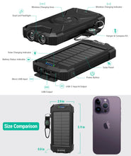 Load image into Gallery viewer, Solar Charger Power Bank, 10,000mAh Portable Wireless Charger with USB C Input/Output
