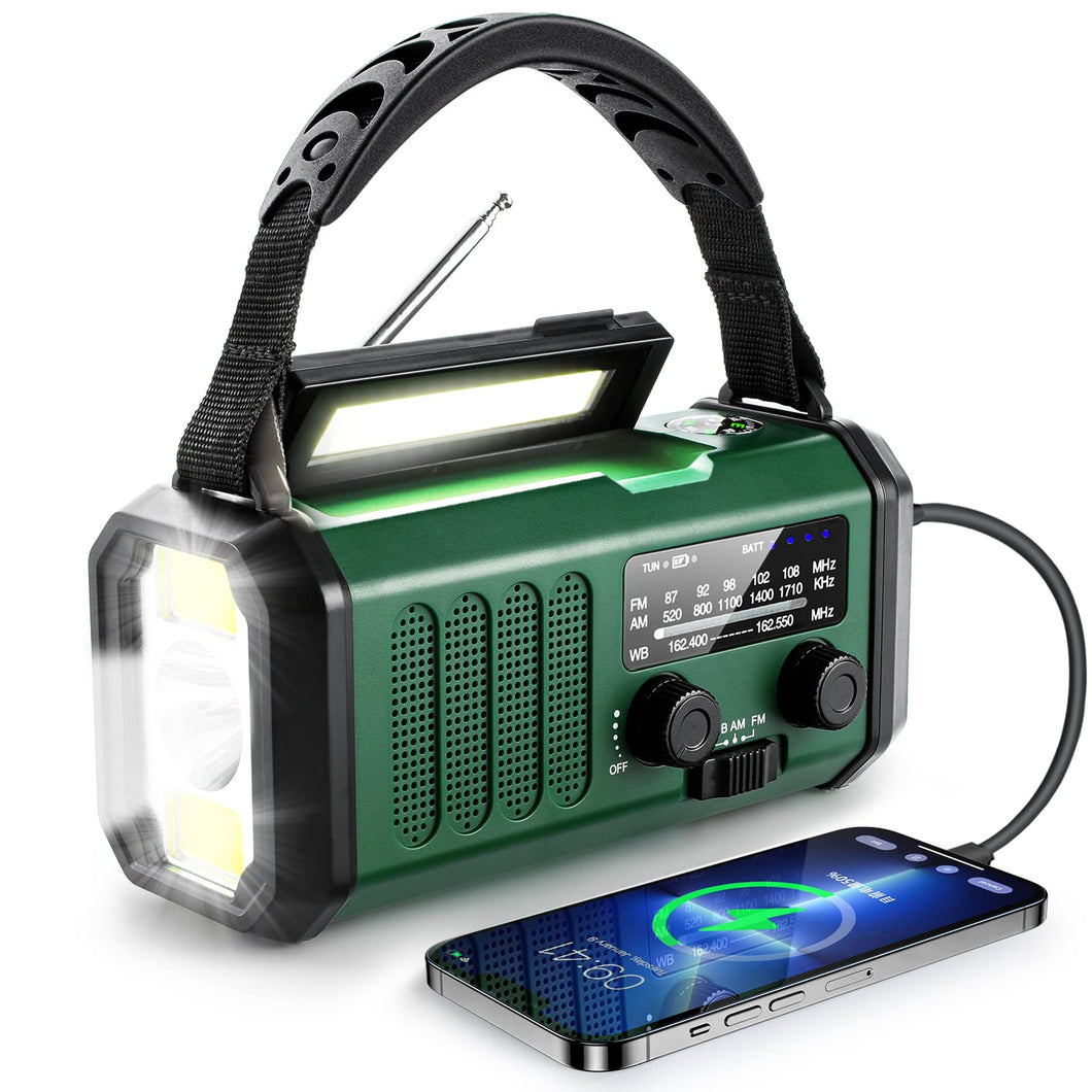 10000mAh Crank Radio, Emergency Radio, Solar Radio, NOAA/AM/FM Weather Radio, USB Type-C Charging,
