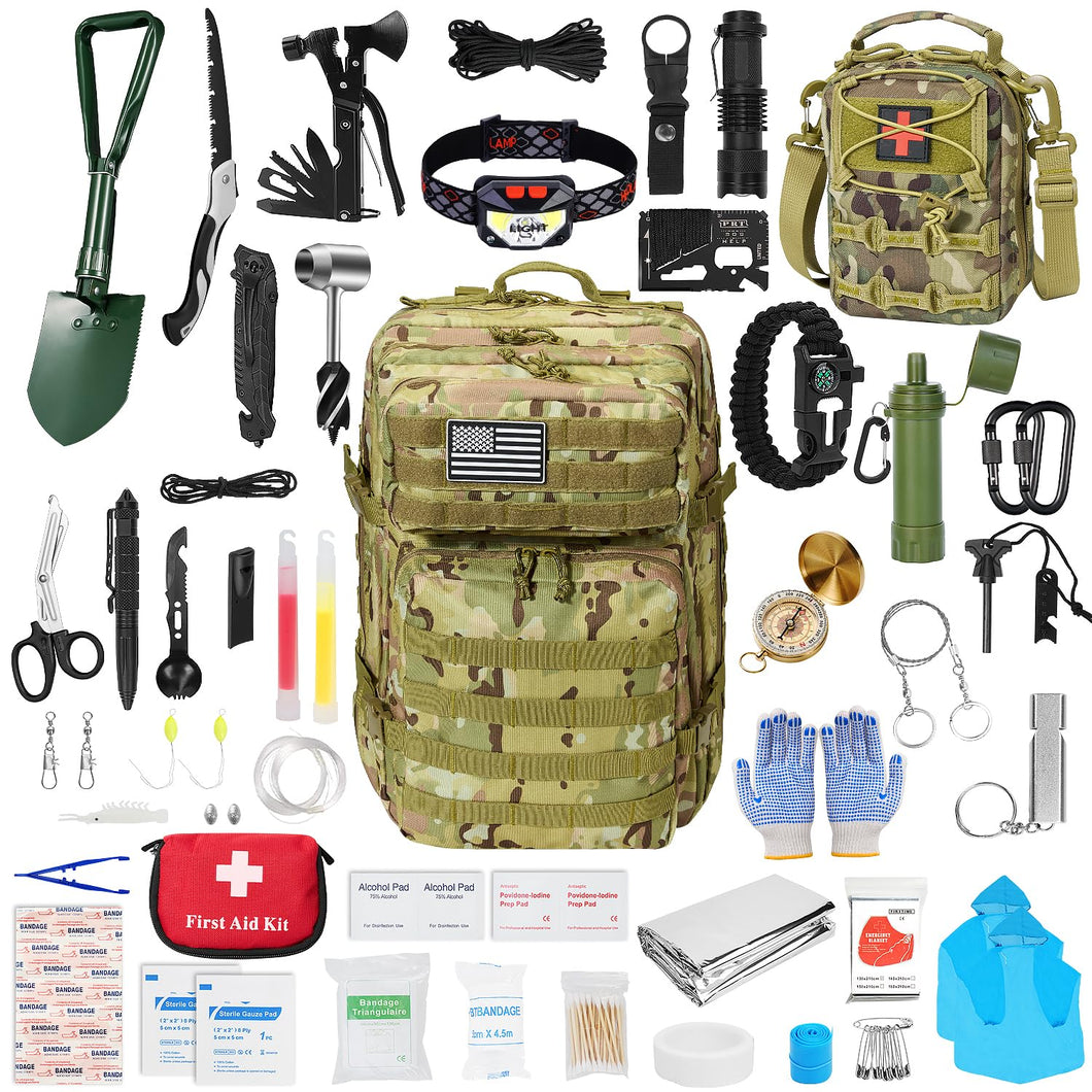 Survival First Aid Kit,99PCS Professional Survival Gear Large Hiking Backpack with Emergency Equipment