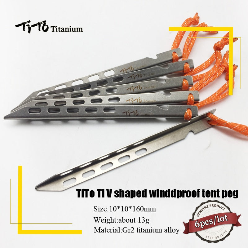 6pcs Titanium Tent Peg V Shape